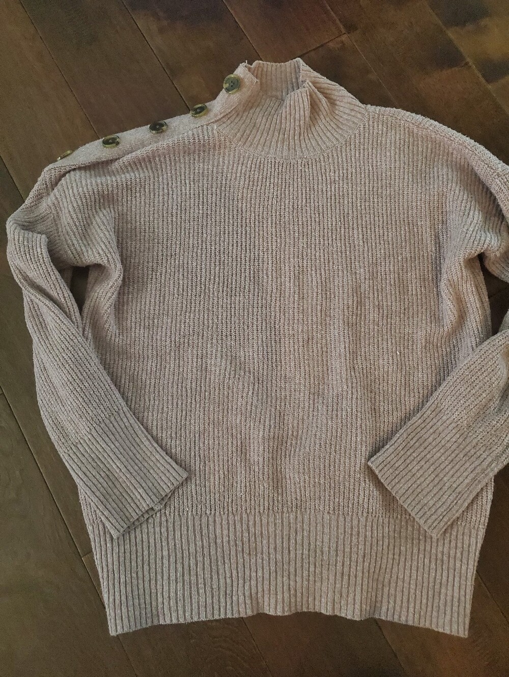 Pink Rose Ribbed Mock Neck Sweater in Mauve Pink Size Large